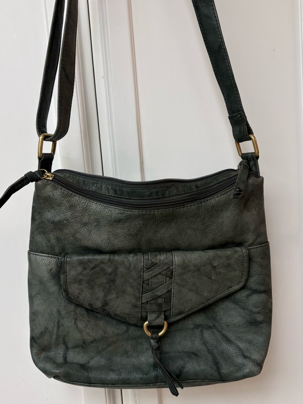 Classic Leather Crossbody Bag in Dark Green